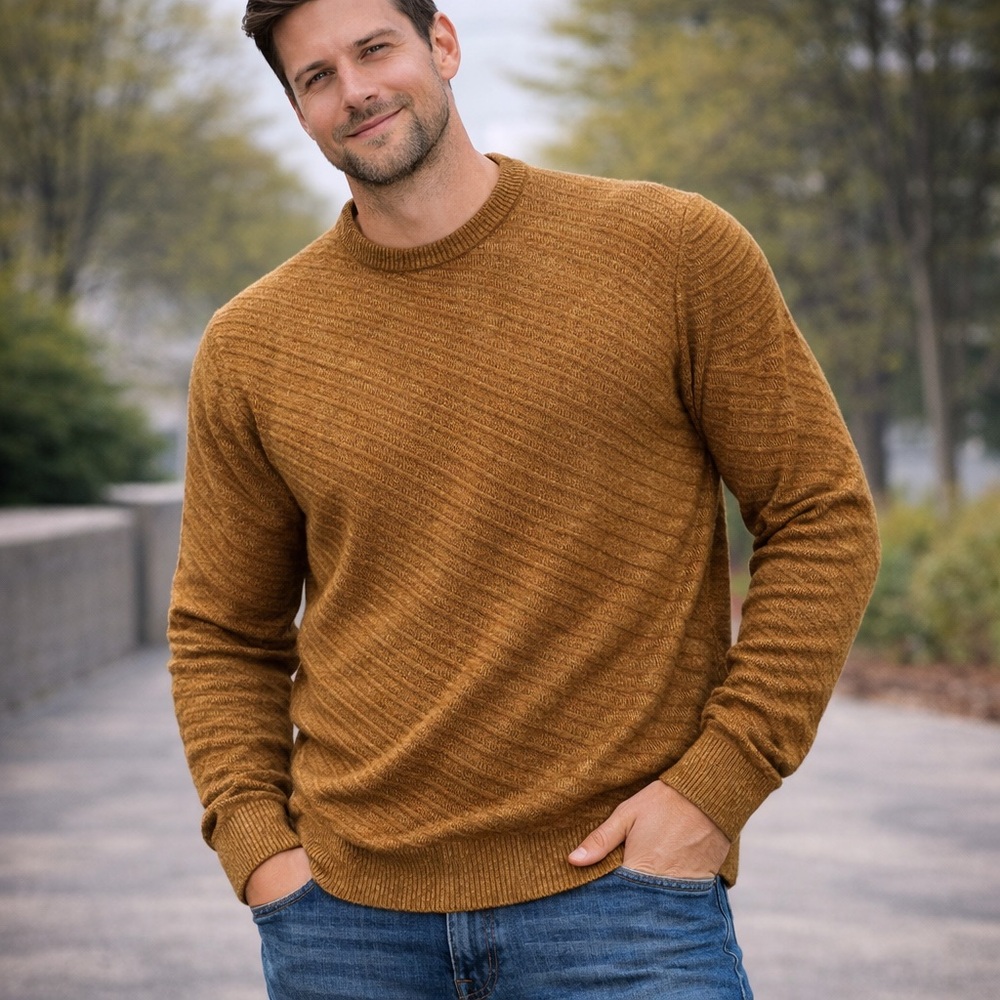 Mode of One Textured‎ Knit Sweater men’s size XL Brown French Vicuna Crewneck